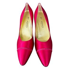 ST JOHN Made In Italy Pink Cloth Rhinestone Trim Women's Heels Size 11